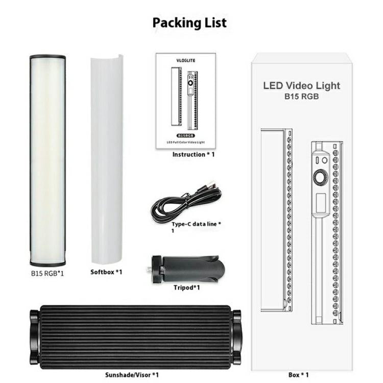 VLOGLITE B15RGB para fotografía y transmisión en vivo, lámpara ambiental RGB, barra de luz LED portátil, B15RGB