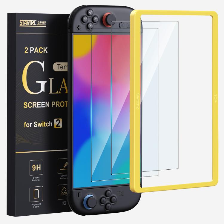 Juego de 2 protectores de pantalla de vidrio templado para consola de videojuegos + marco de alineación., For Nintendo Switch 2