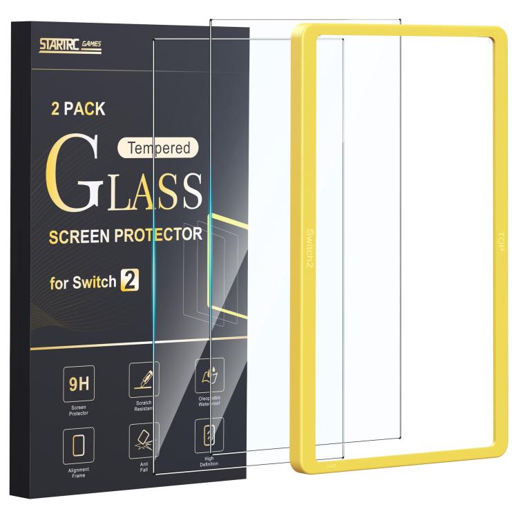 Juego de 2 protectores de pantalla de vidrio templado para consola de videojuegos + marco de alineación., For Nintendo Switch 2