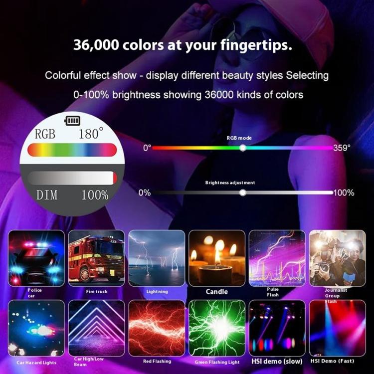 Lámpara de estudio fotográfico VLOGLITE K15RGB de 15 W con luz de relleno a todo color y luz LED RGB para vídeo., K15RGB