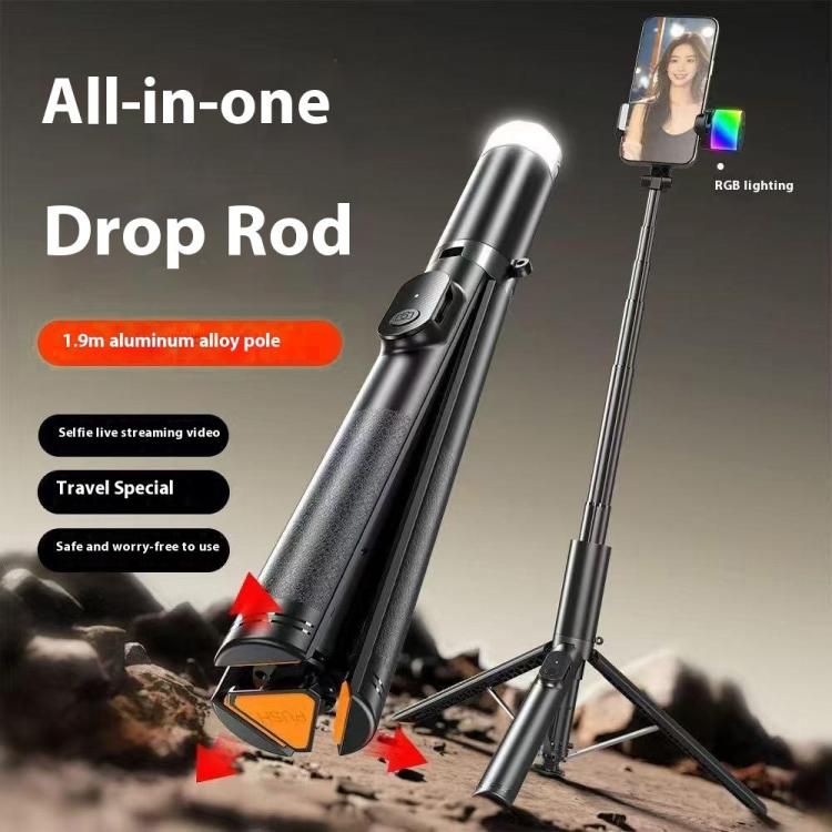 Trípode para selfies portátil con luz de belleza RGB P27-D de 1,9 m, extensible y con mecanismo automático desplegable., P27-D