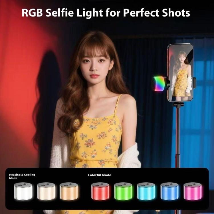 Trípode para selfies portátil con luz de belleza RGB P27-D de 1,9 m, extensible y con mecanismo automático desplegable., P27-D