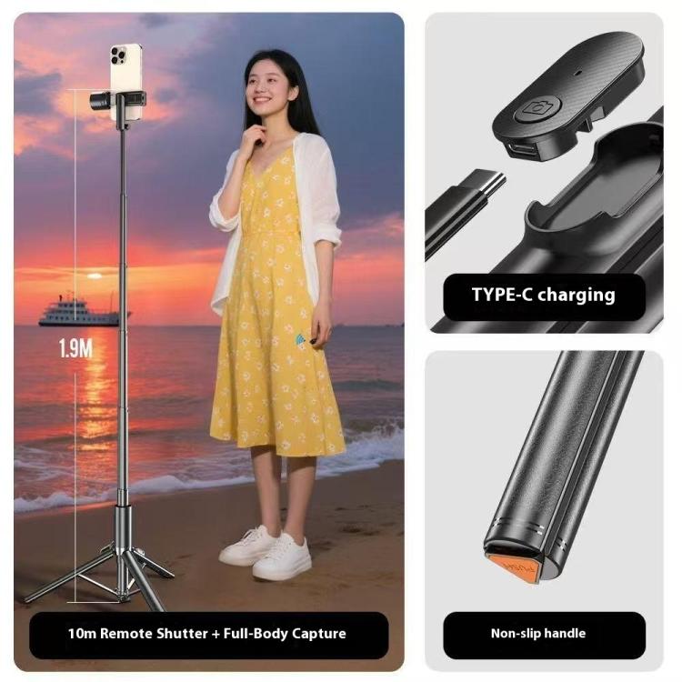 Trípode para selfies portátil con luz de belleza RGB P27-D de 1,9 m, extensible y con mecanismo automático desplegable., P27-D