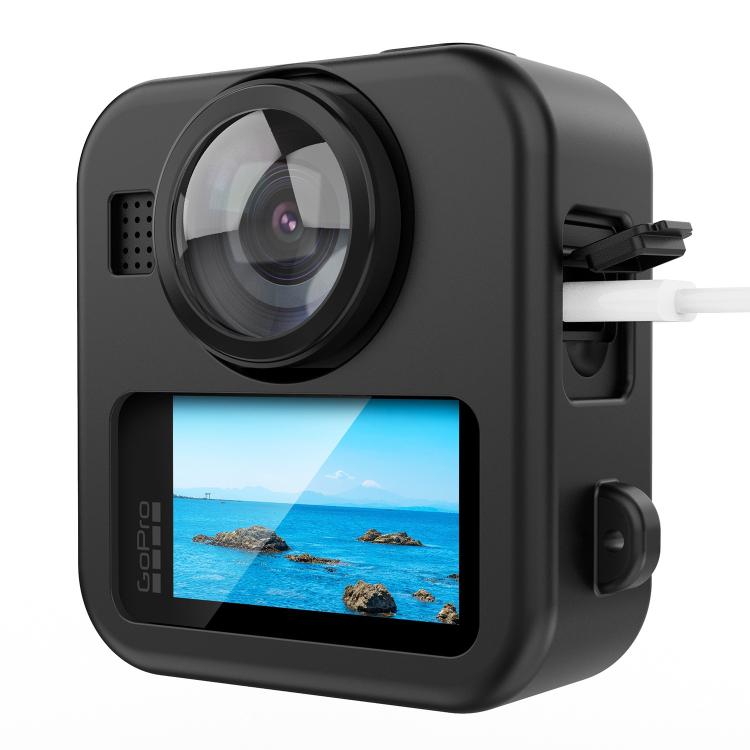Carcasa protectora de silicona para el cuerpo con tapas para lentes dobles, correa y tapa lateral para la batería., For GoPro MAX2 Silicone Shell with Dual Lens Cap