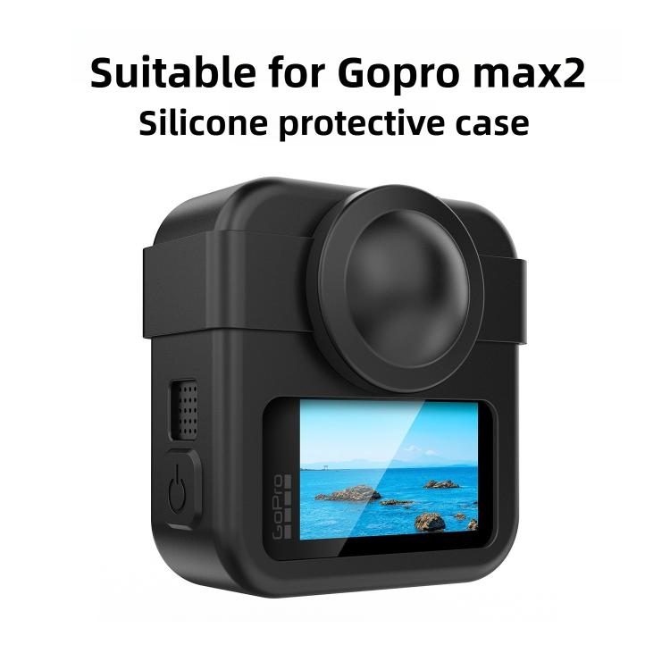 Carcasa protectora de silicona para el cuerpo con tapas para lentes dobles, correa y tapa lateral para la batería., For GoPro MAX2 Silicone Shell with Dual Lens Cap