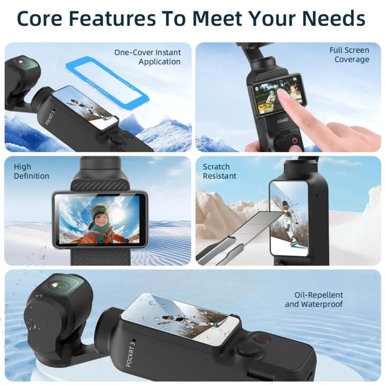 Protector de pantalla de vidrio templado HD antiarañazos de fácil colocación, For DJI Pocket 3 Screen Protector