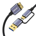 Cable ENKAY 2 en 1 USB 3.0 / Tipo-C a USB 3.0 Micro-B de 5 Gbps para cámara de datos y disco duro, 0.5m, 1m, 1.5m, 0.25m