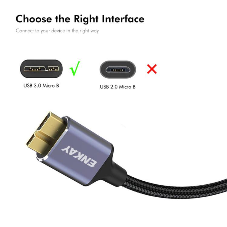 Cable ENKAY 2 en 1 USB 3.0 / Tipo-C a USB 3.0 Micro-B de 5 Gbps para cámara de datos y disco duro, 0.5m, 1m, 1.5m, 0.25m