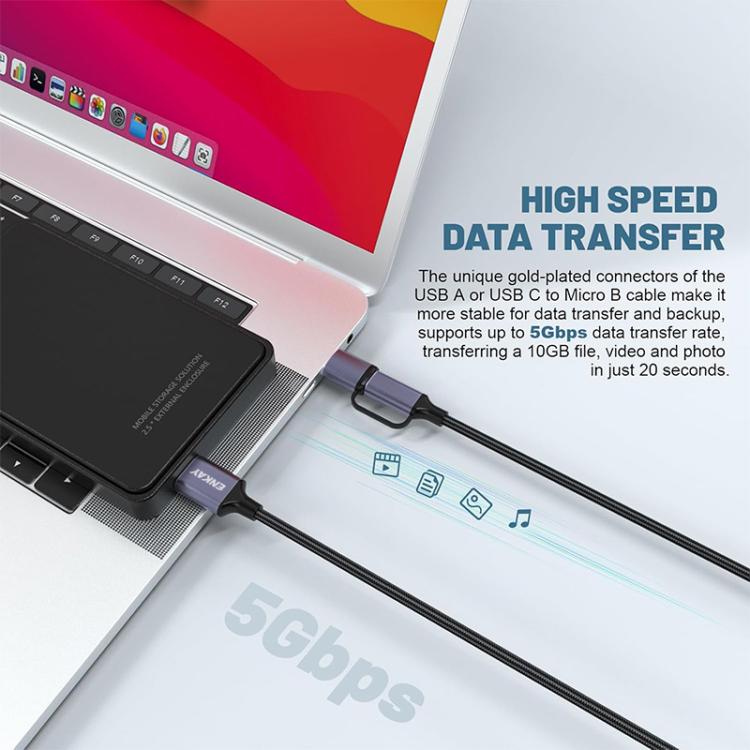 Cable ENKAY 2 en 1 USB 3.0 / Tipo-C a USB 3.0 Micro-B de 5 Gbps para cámara de datos y disco duro, 0.5m, 1m, 1.5m, 0.25m