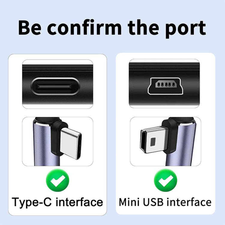 Cable de carga y datos ENKAY USB C / Tipo-C a Mini USB 2.0 de 90 grados para cámaras digitales / reproductores MP3, longitud 1 m, 90 Degree head