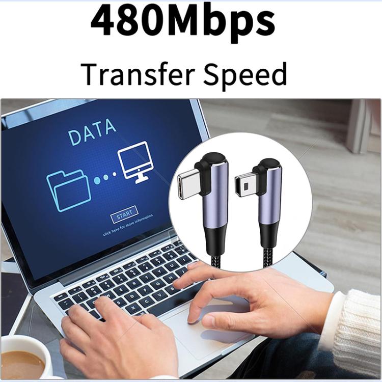 Cable de carga y datos ENKAY USB C / Tipo-C a Mini USB 2.0 de 90 grados para cámaras digitales / reproductores MP3, longitud 1 m, 90 Degree head