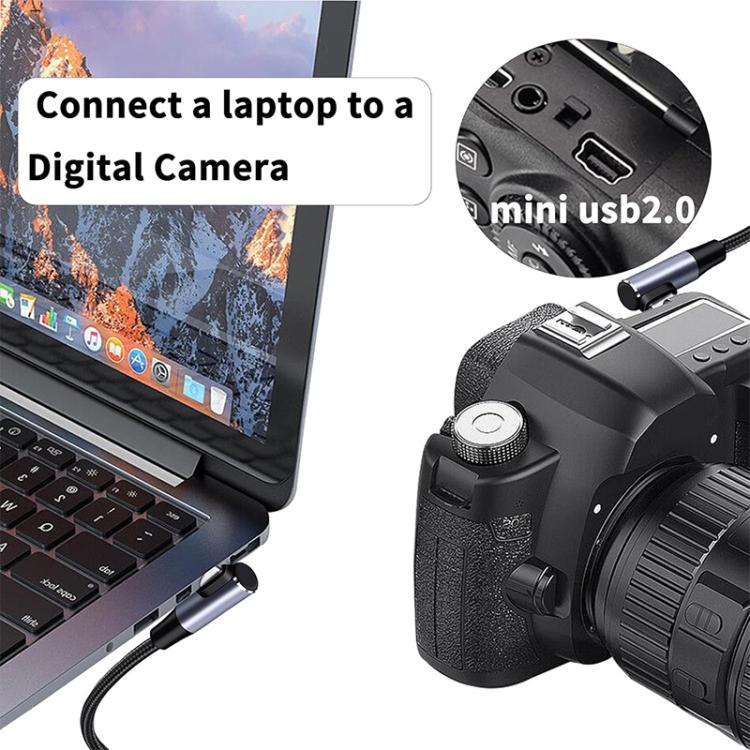 Cable de carga y datos ENKAY USB C / Tipo-C a Mini USB 2.0 de 90 grados para cámaras digitales / reproductores MP3, longitud 1 m, 90 Degree head