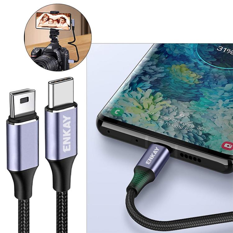 Cable de carga y datos ENKAY USB-C / Tipo-C a Mini USB 2.0 para cámaras digitales / reproductores MP3, longitud 1 m, straight head