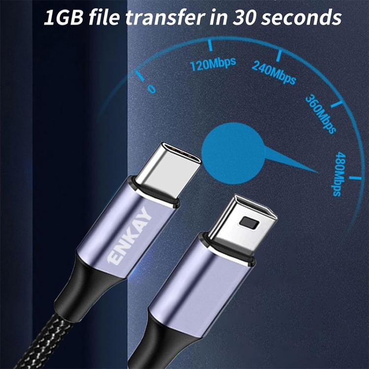 Cable de carga y datos ENKAY USB-C / Tipo-C a Mini USB 2.0 para cámaras digitales / reproductores MP3, longitud 1 m, straight head