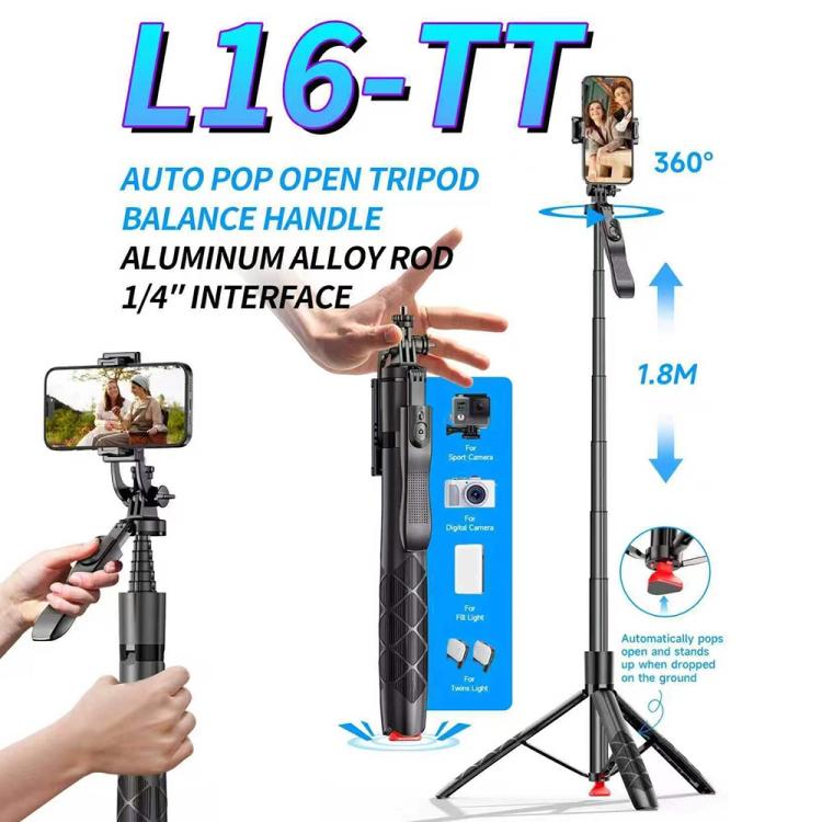 Trípode autodesplegable L16TT con soporte de suelo antivibración, poste de aleación de aluminio y palo selfie extensible., L16TT