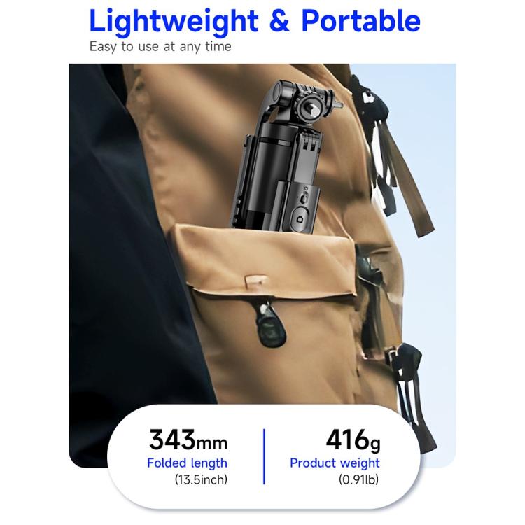 Palo selfie extensible de acero inoxidable L15TT, trípode desplegable automático, soporte de suelo antivibración., L15TT