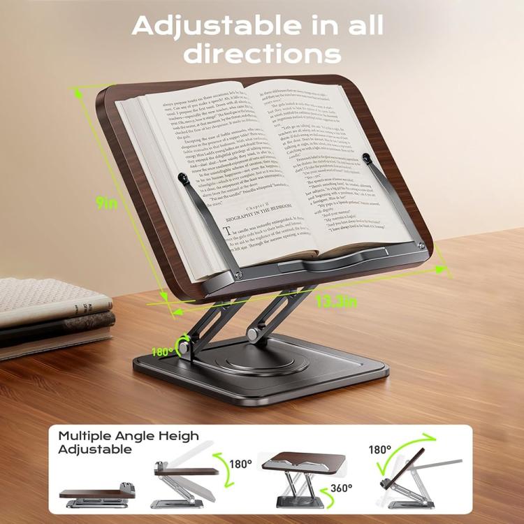 Soporte para portátil con panel de madera RS-01, soporte para libros de escritorio, soporte de lectura giratorio multifuncional, RS-01