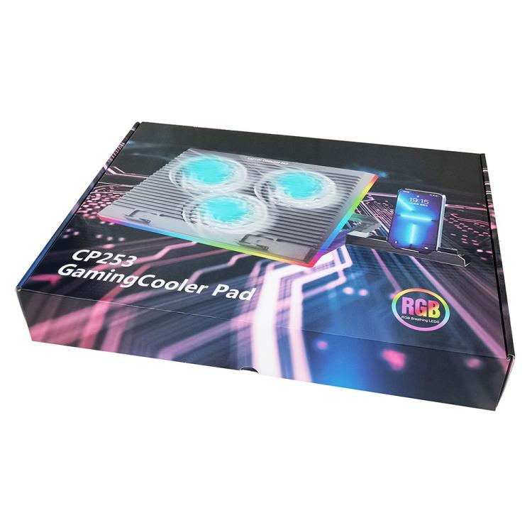 Base de refrigeración CP253 para portátiles con 3 ventiladores RGB y altura ajustable., CP253