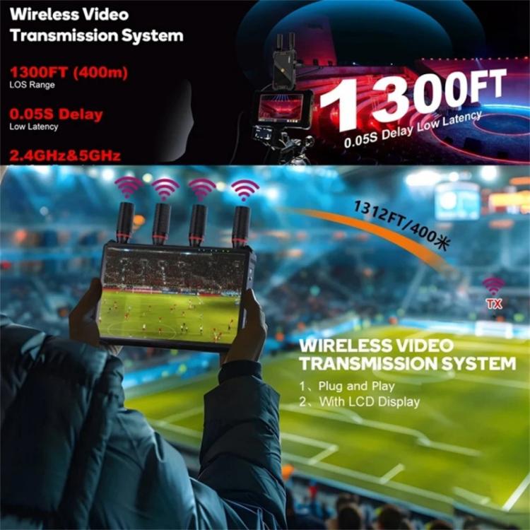 VRRIIS 085 P con pantalla LCD, resolución HD 1080p y alcance de 400 m. Kit de transmisor y receptor de vídeo inalámbrico., US Plug, EU Plug, UK Plug, AU Plug