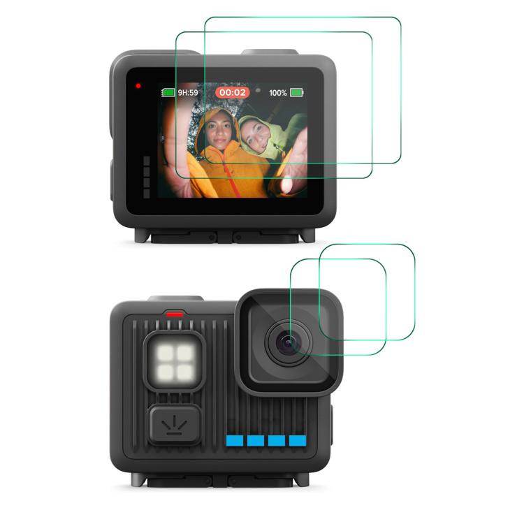 2 juegos de protectores de pantalla de vidrio templado ENKAY de 0,2 mm y dureza 9H para la cámara frontal y trasera., For GoPro LIT HERO