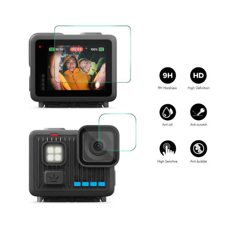 2 juegos de protectores de pantalla de vidrio templado ENKAY de 0,2 mm y dureza 9H para la cámara frontal y trasera., For GoPro LIT HERO