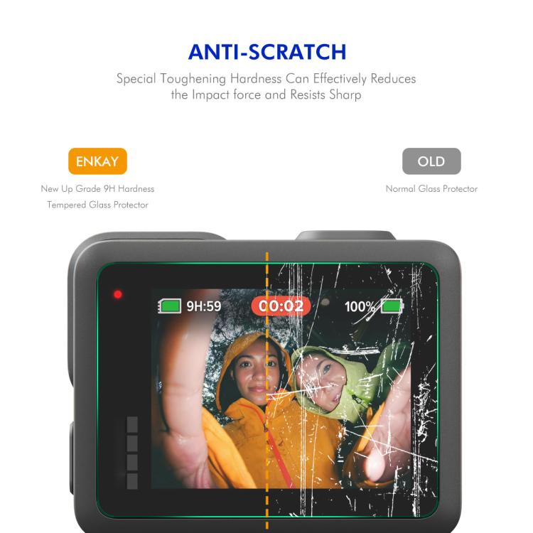2 juegos de protectores de pantalla de vidrio templado ENKAY de 0,2 mm y dureza 9H para la cámara frontal y trasera., For GoPro LIT HERO