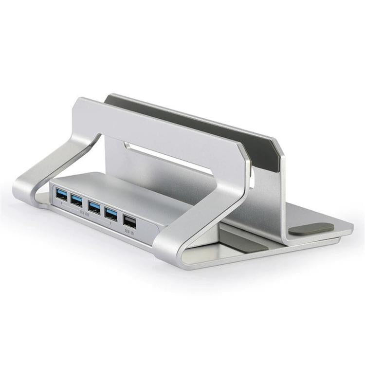 D051-3 Organizador de escritorio vertical de aleación de aluminio para portátil con concentrador de 4 puertos USB, D051-3