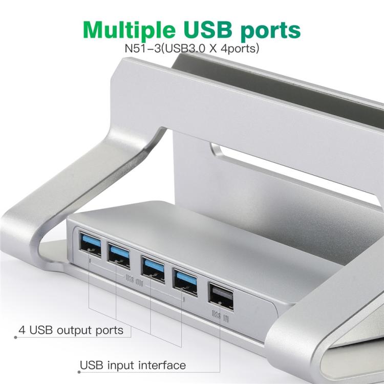 D051-3 Organizador de escritorio vertical de aleación de aluminio para portátil con concentrador de 4 puertos USB, D051-3