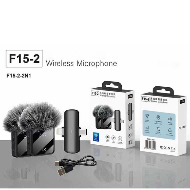 Micrófono inalámbrico F15 2 en 1 con clip de solapa, reducción de ruido inteligente, para conectores tipo C y de 8 pines.
