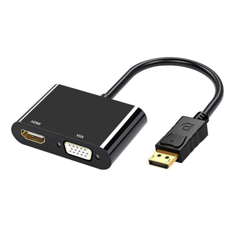 Adaptador DisplayPort a HDMI y VGA, compatible con doble monitor, salida HDMI 4K y Full HD.