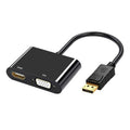 Adaptador DisplayPort a HDMI y VGA, compatible con doble monitor, salida HDMI 4K y Full HD.