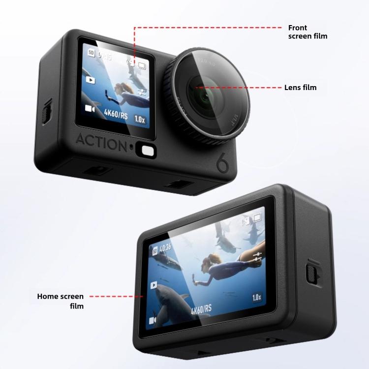 Protector de pantalla de vidrio templado curvo con lente integrado, For DJI Osmo Action 6