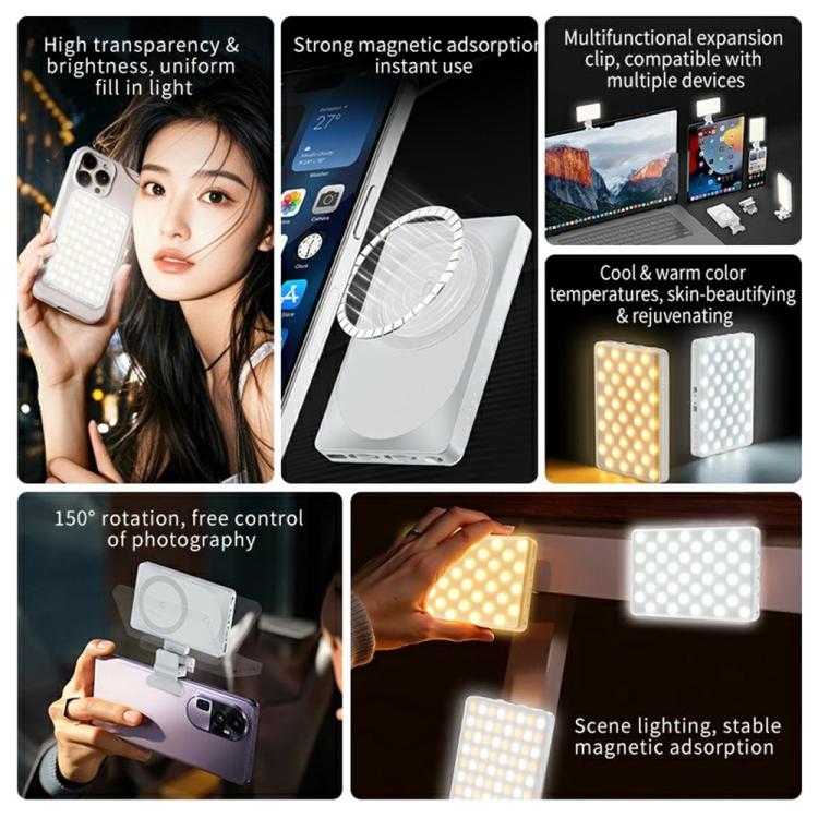 V22A para teléfono, cámara, transmisión en vivo, 4W de potencia, luz LED portátil de bolsillo de 80 LED, MagSafe, luz de relleno magnética