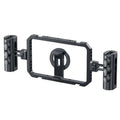 Estabilizador de vídeo para smartphone SCG-P03 con mango doble magnético y rango de sujeción de 61-85 mm, fabricado en aleación de aluminio.
