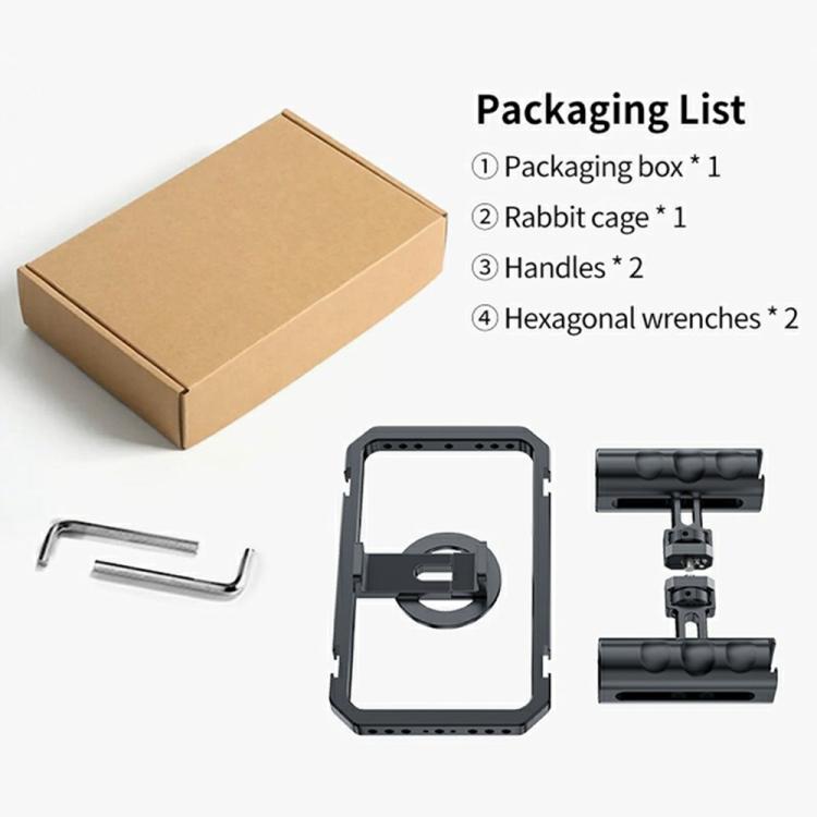 Estabilizador de vídeo para smartphone SCG-P03 con mango doble magnético y rango de sujeción de 61-85 mm, fabricado en aleación de aluminio.