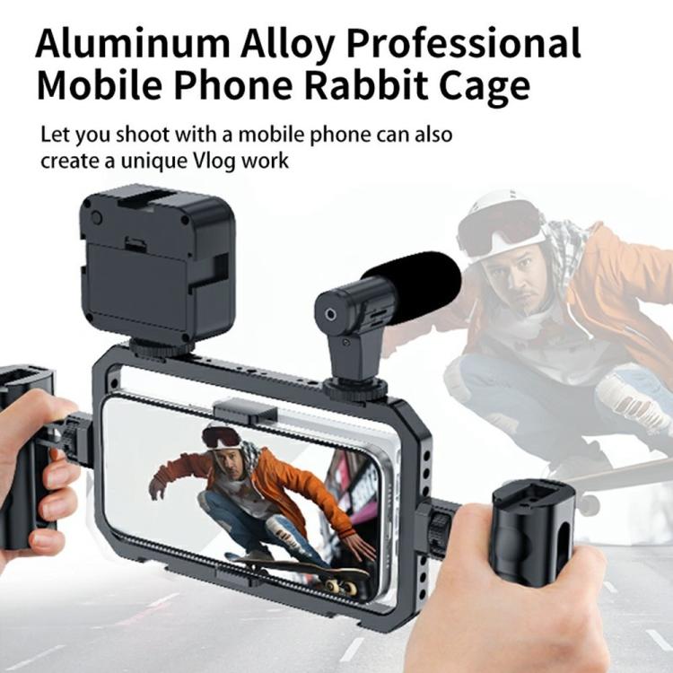 Estabilizador de vídeo para smartphone SCG-P03 con mango doble magnético y rango de sujeción de 61-85 mm, fabricado en aleación de aluminio.