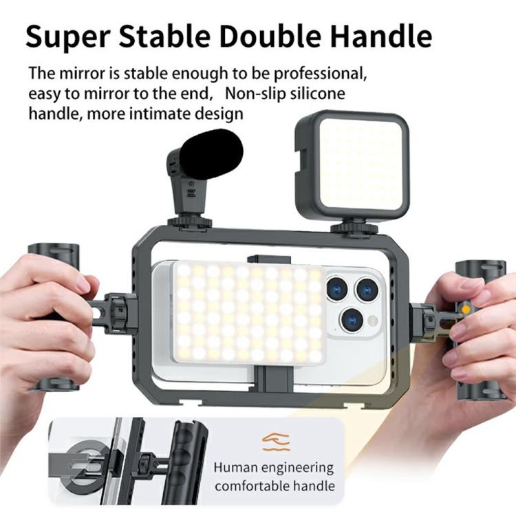 Estabilizador de vídeo para smartphone SCG-P03 con mango doble magnético y rango de sujeción de 61-85 mm, fabricado en aleación de aluminio.