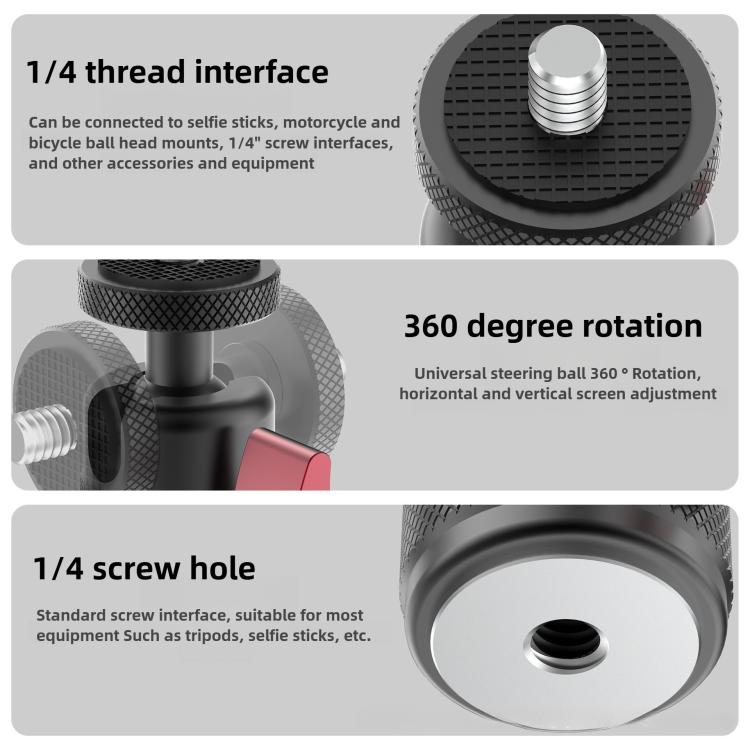 Mini base de montaje panorámica con rótula metálica y rotación de 360 grados., Metal Ball Head