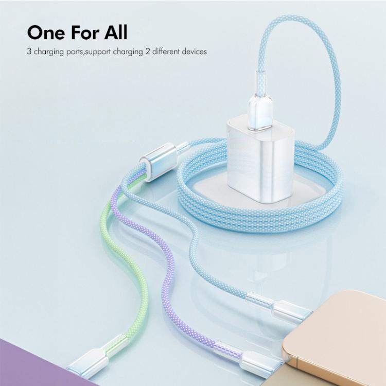 Cable de carga rápida ENKAY de 120 W USB a doble conector tipo C y 8 pines, trenzado de nailon, longitud: 1,2 m, ENK-CB185
