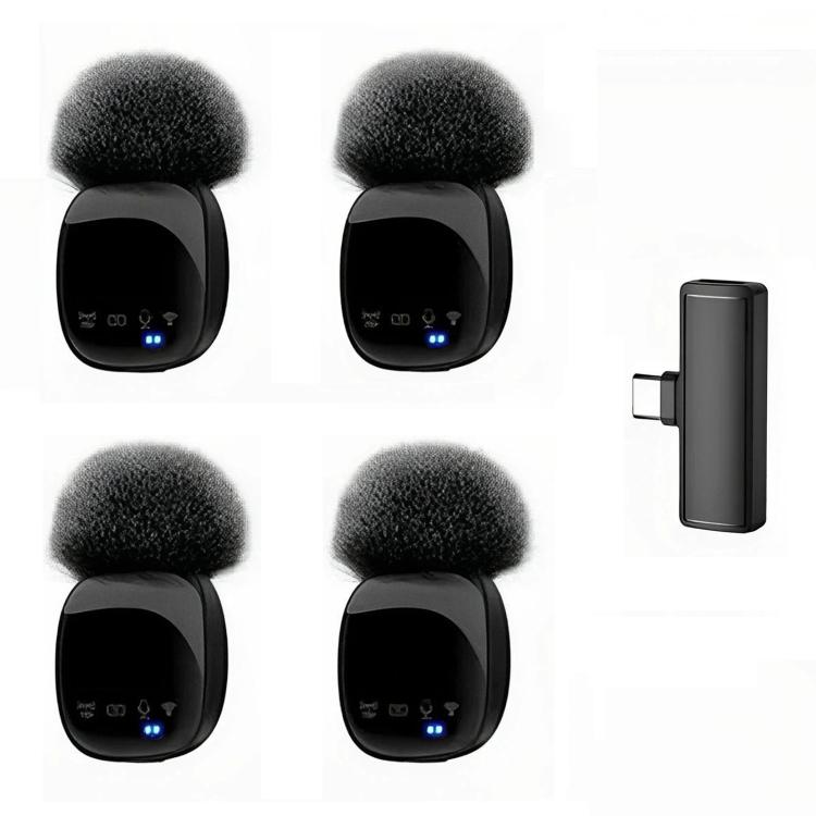 Sistema de micrófono de solapa inalámbrico 4 en 1 con reducción de ruido y transmisión UHF para iPhone/Android