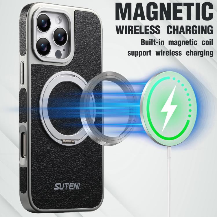 Funda magnética para teléfono Suteni G6 con textura Crazy Horse, galvanizada y soporte giratorio de 360°, For iPhone 13 Pro Max, For iPhone 13 Pro