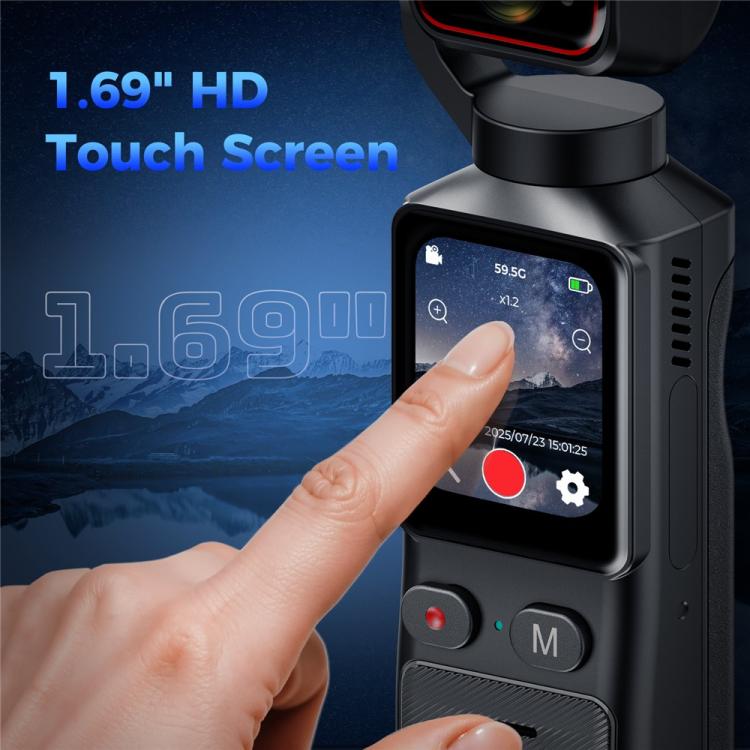 L19 Cámara de acción 4K con pantalla táctil de 1,69 pulgadas y conectividad Wi-Fi, estabilización de imagen y función VLOG. Cámara de bolsillo., L19