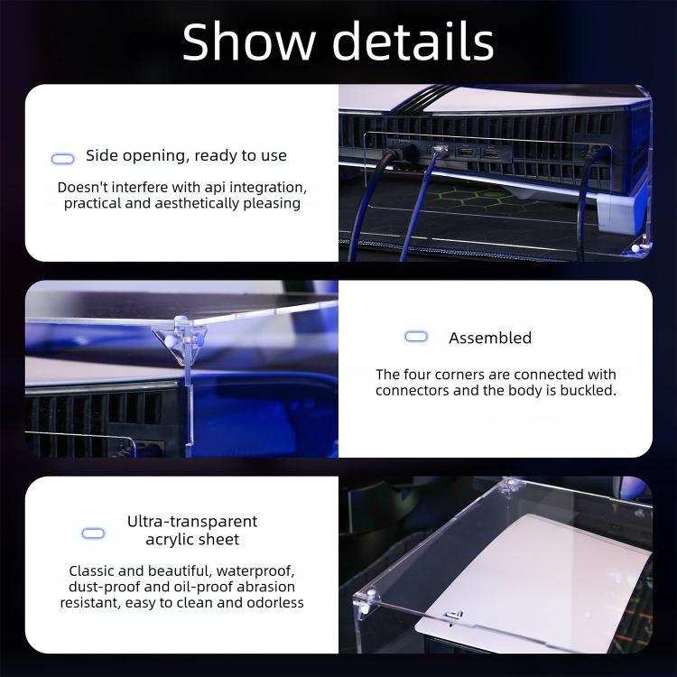 Cubierta antipolvo transparente de acrílico para montaje horizontal para PS5 Pro / PS5 Slim, For Sony PS5 Pro / PS5 Slim