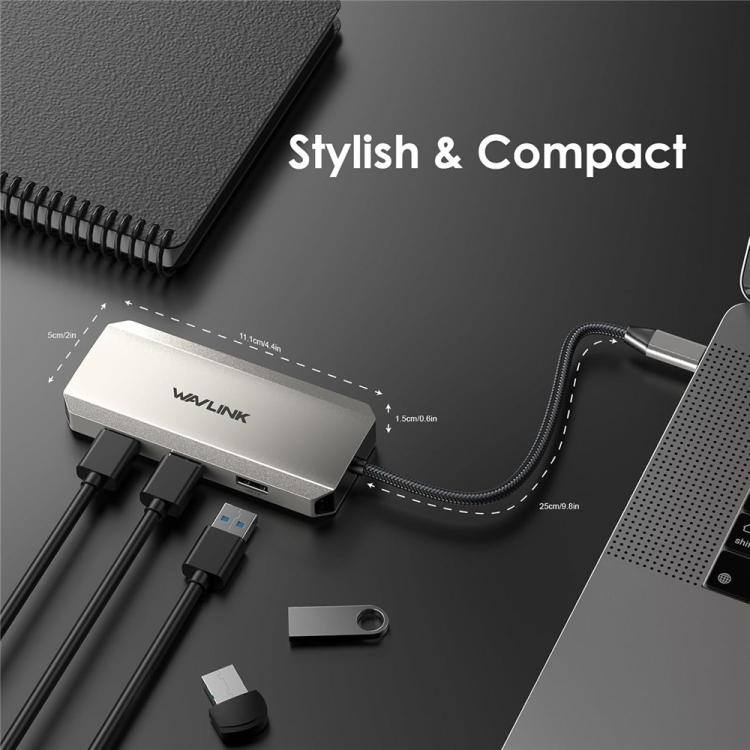 Adaptador de concentrador USB-C para estación de acoplamiento triple 4K para portátiles WAVLINK UMD308L con puertos HD/DP/PD de 100 W