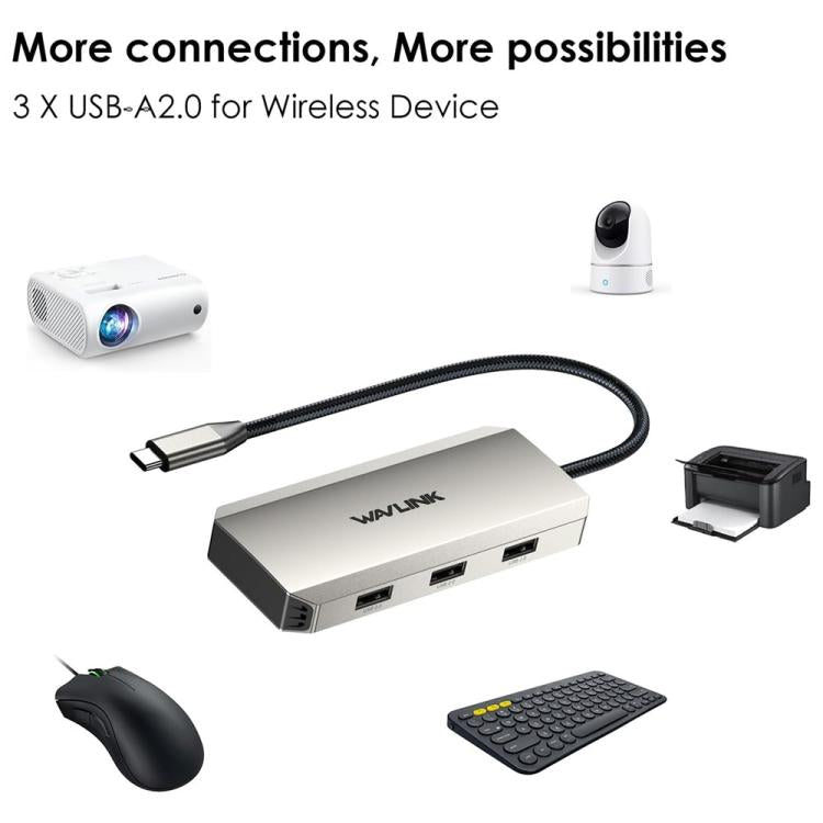 Adaptador de concentrador USB-C para estación de acoplamiento triple 4K para portátiles WAVLINK UMD308L con puertos HD/DP/PD de 100 W