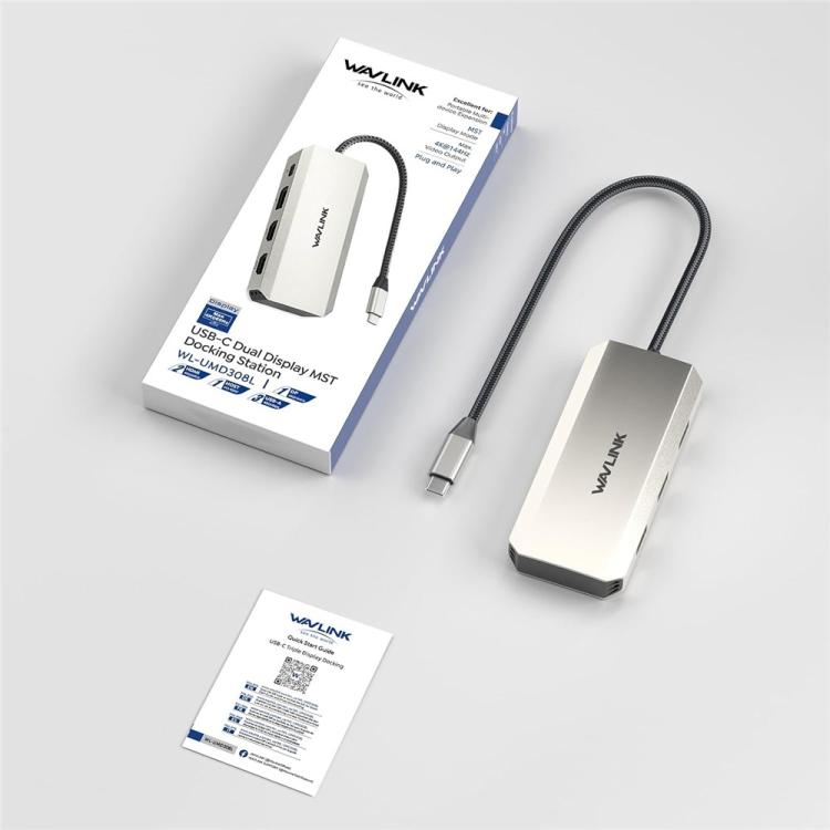 Adaptador de concentrador USB-C para estación de acoplamiento triple 4K para portátiles WAVLINK UMD308L con puertos HD/DP/PD de 100 W