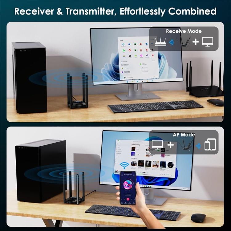 Adaptador WiFi 7 USB 3.0 WAVLINK WN695BE2 BE6500 de triple banda (2,4 GHz / 5 GHz / 6 GHz) con antenas de alta ganancia., WN695BE2