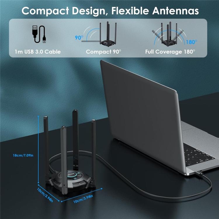 Adaptador WiFi 7 USB 3.0 WAVLINK WN695BE2 BE6500 de triple banda (2,4 GHz / 5 GHz / 6 GHz) con antenas de alta ganancia., WN695BE2