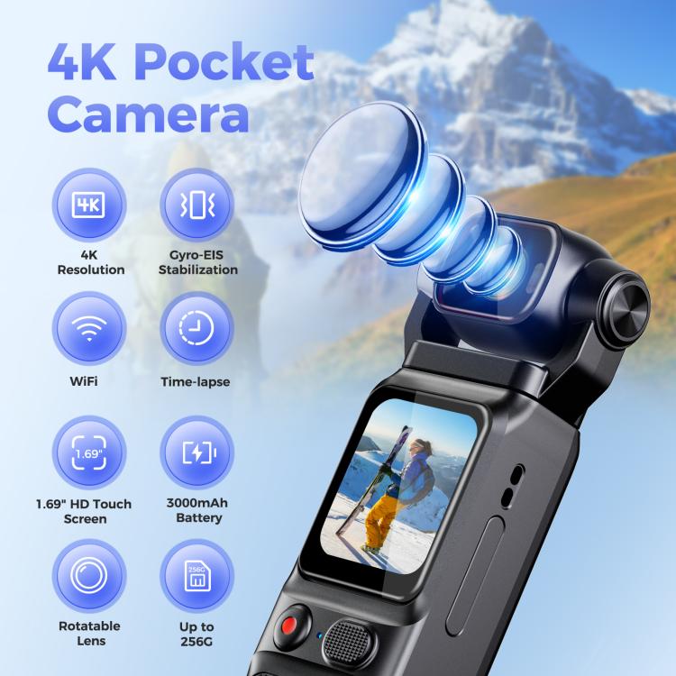 Cámara de acción inalámbrica L18 para exteriores con estabilización giroscópica, pantalla táctil de 1,69 pulgadas y grabación 4K., L18