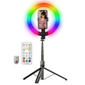 P100-RGB con soporte giratorio para teléfono, 10 pulgadas, palo selfie portátil, aro de luz RGB, luz de relleno de color